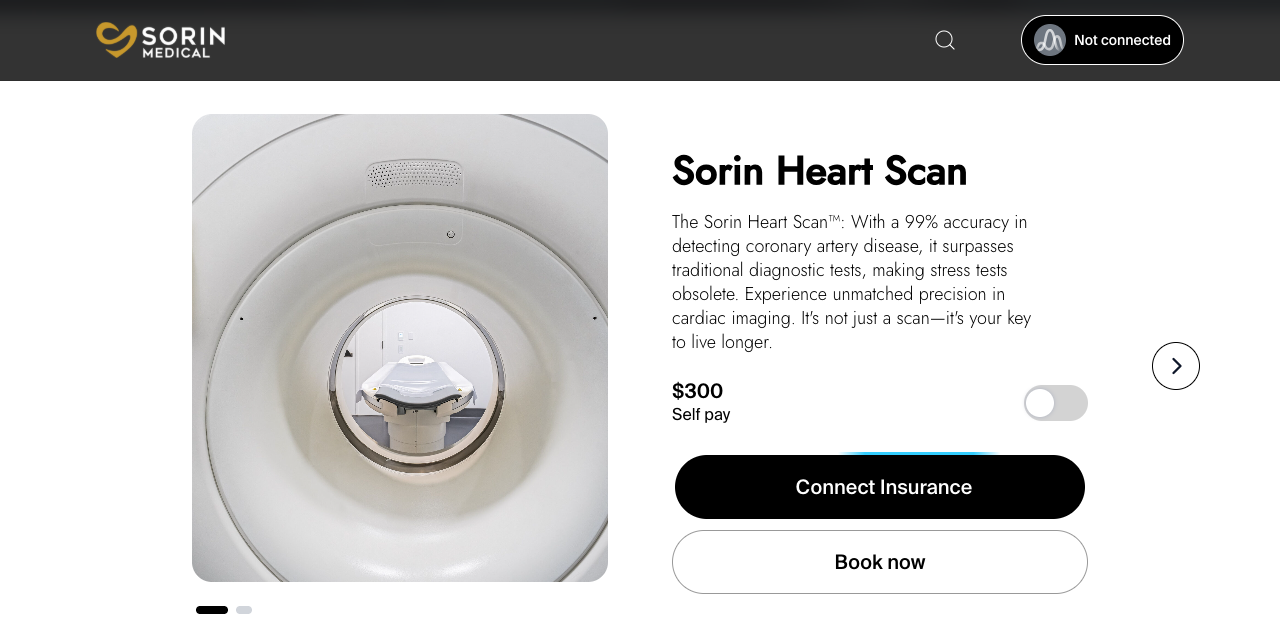 Sorin Medical storefront: the Sorin Heart Scan at $300 self pay